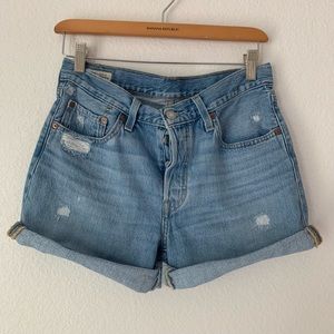 Levi’s Mid Length Distressed Denim Shorts